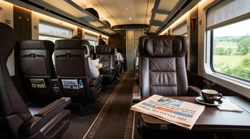Business class interior with 2+1 leather seating