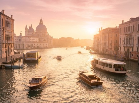 Grand Canal in Venice on a misty morning