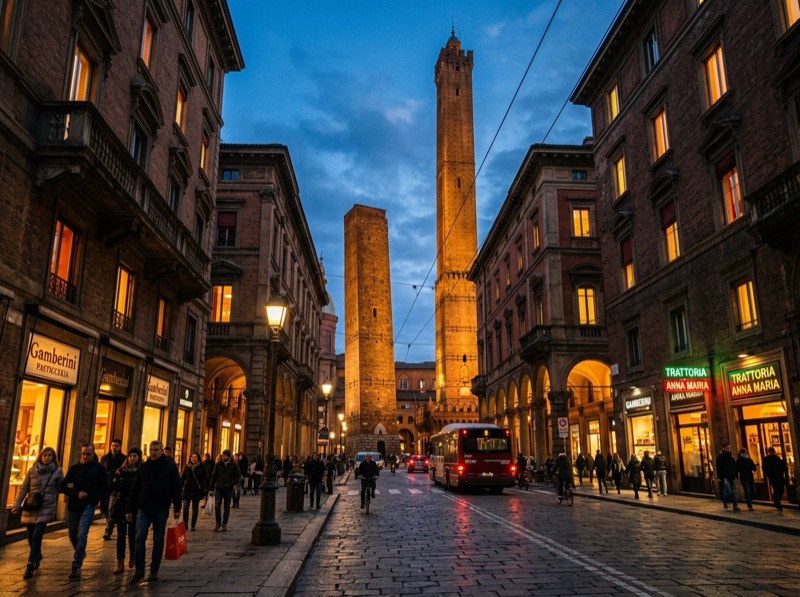 Bologna's Two Towers in the evening