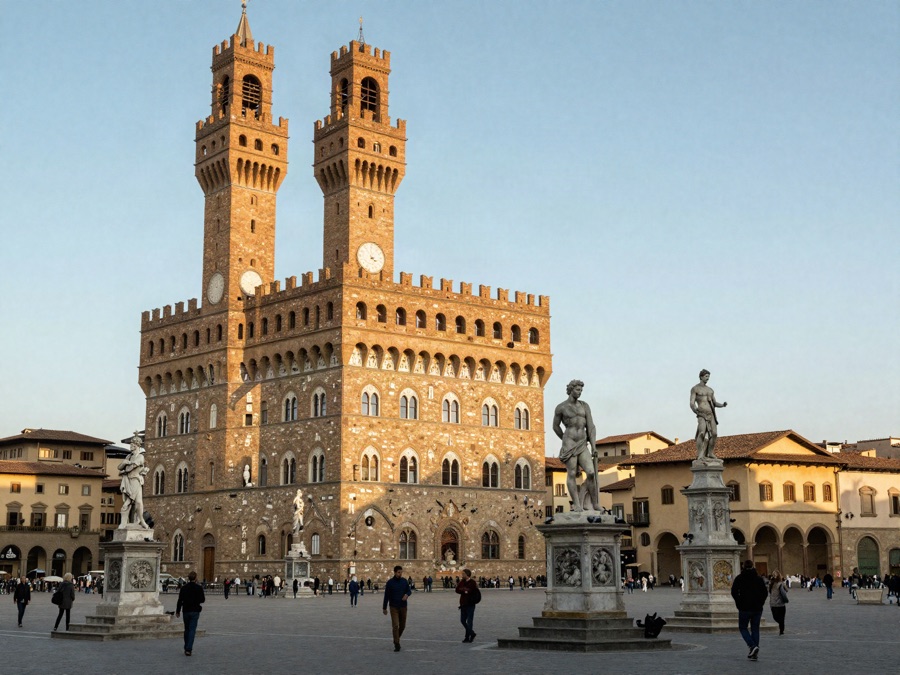 Palazzo Vecchio and statues in Piazza della Signoria, Florence