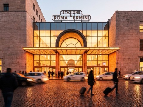 Roma Termini facade in the evening
